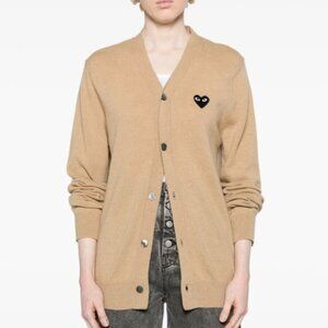 NEW Comme de Garcons PLAY Black Heart Beige Wool V-neck Cardigan Men's M Unisex